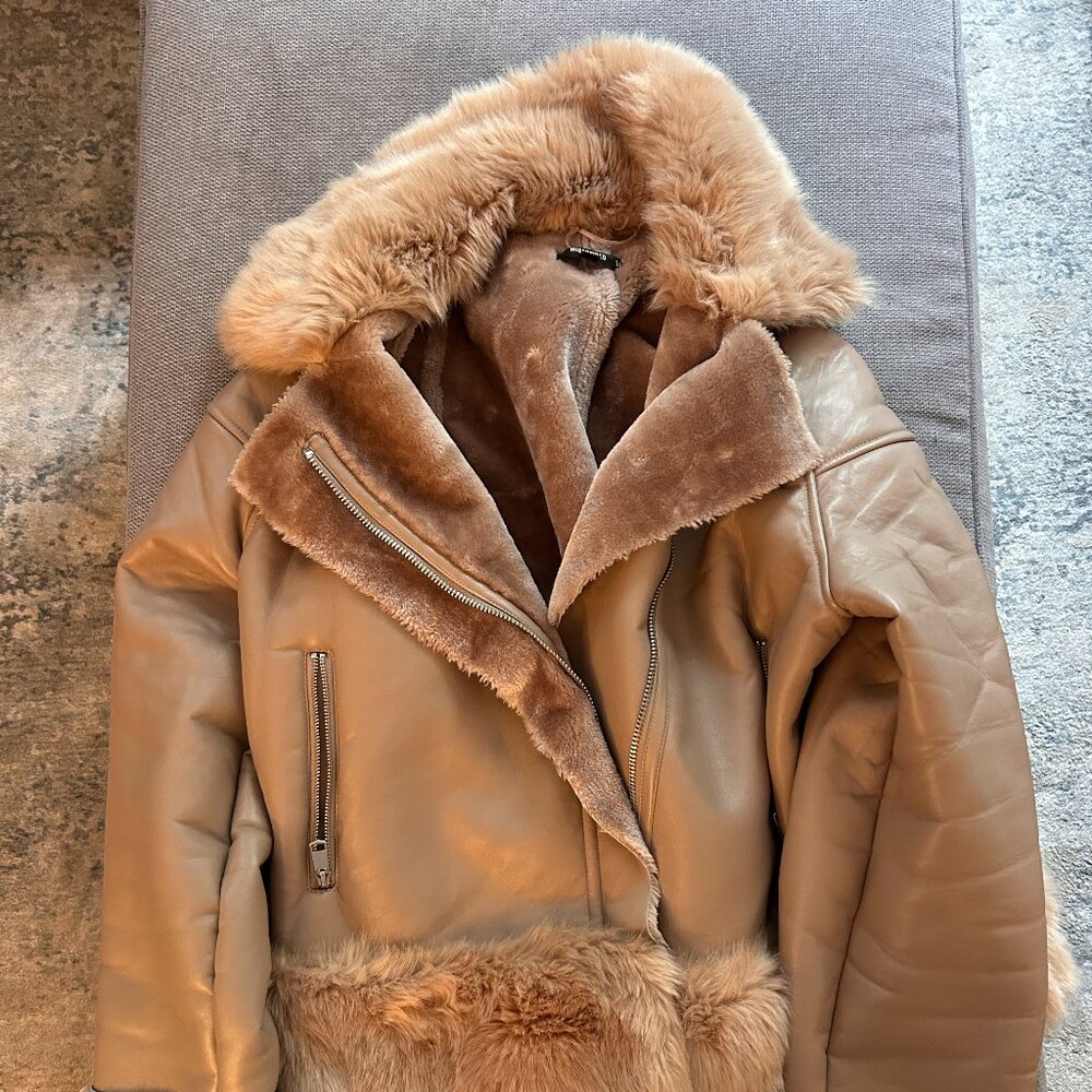 Faux leather faux fur aviator jacket